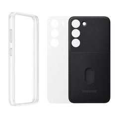 OBtech Samsung Galaxy S22+ frame cover with a clear bumper and a black protective back panel for edge protection.