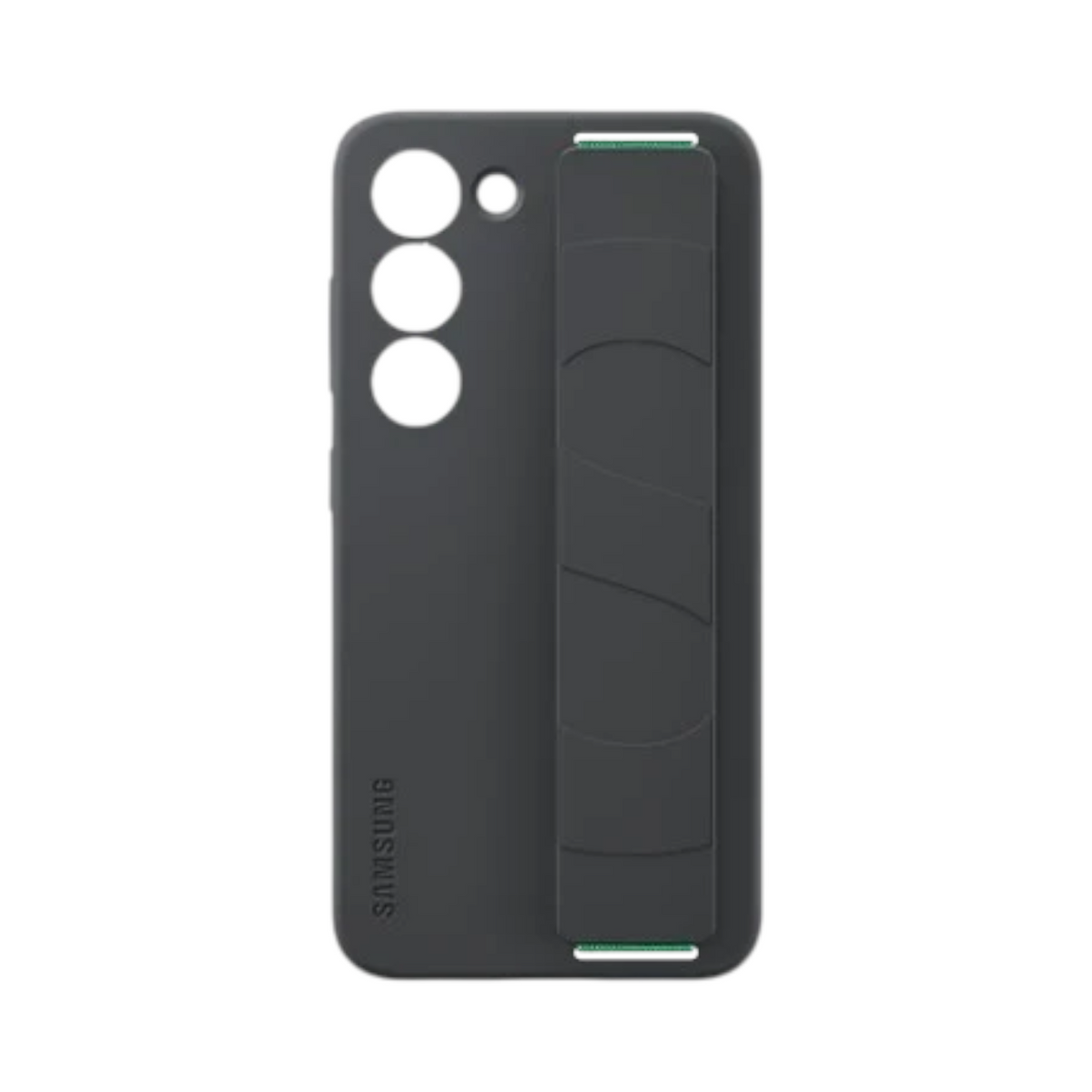 OBtech Samsung Galaxy S23+ silicone grip cover in matte black with an integrated security strap on the back