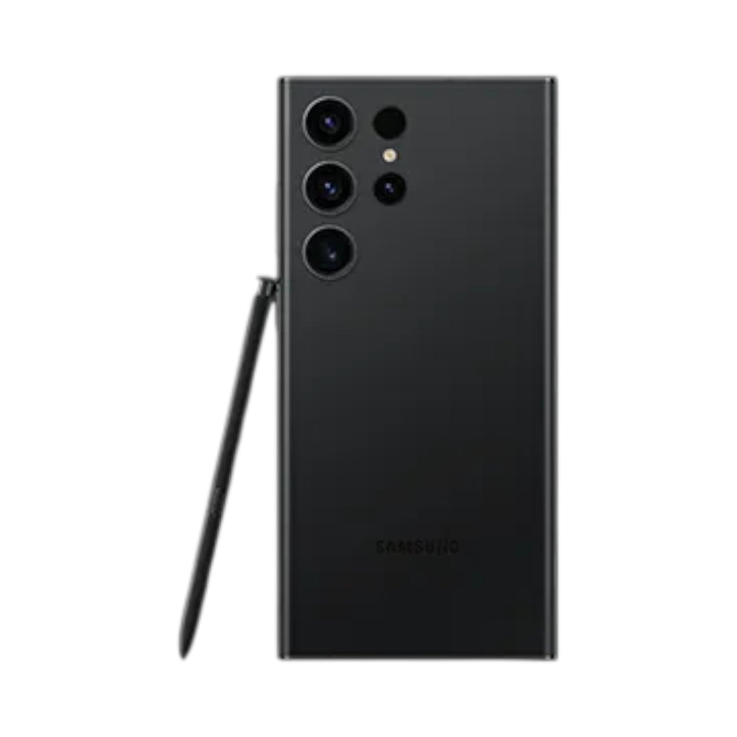 OBtech Samsung Galaxy S23 Ultra smartphone in black with built-in S Pen stylus, rear camera array, and sleek design.