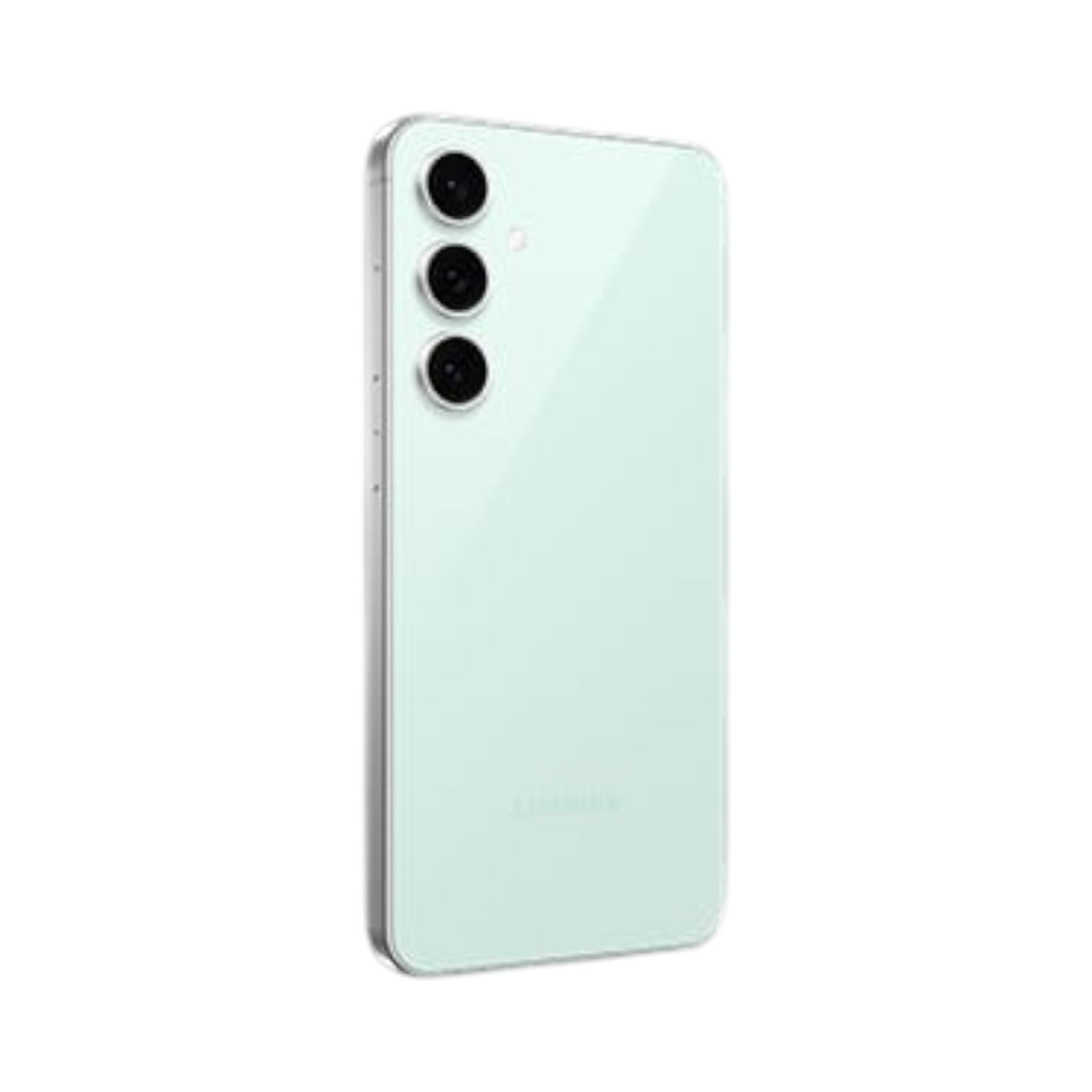 OBtech Samsung Galaxy S24 FE smartphone in light green with a triple-camera system, shown from the rear angle.