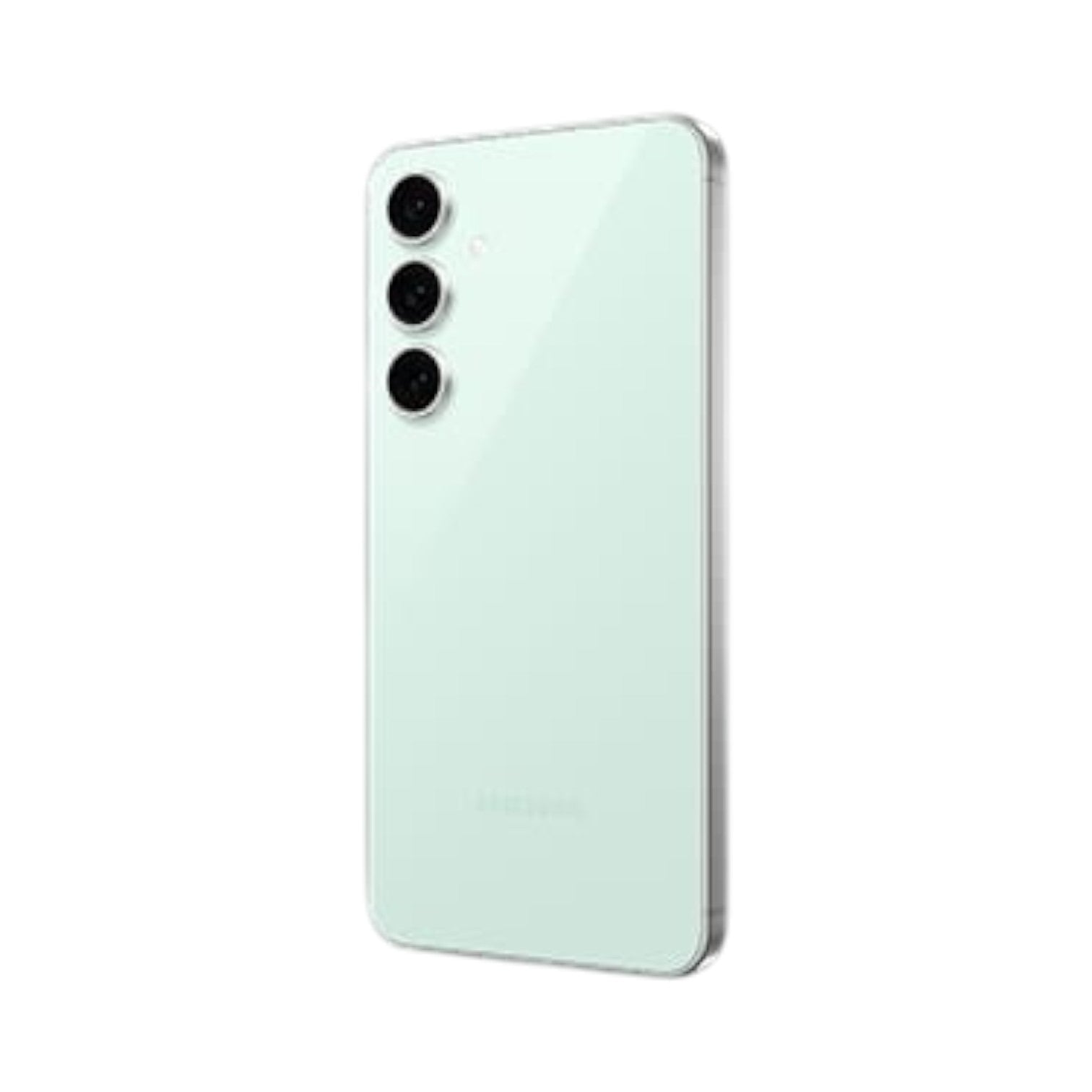 OBtech Samsung Galaxy S24 FE smartphone in mint green with a triple camera system, viewed from the back.