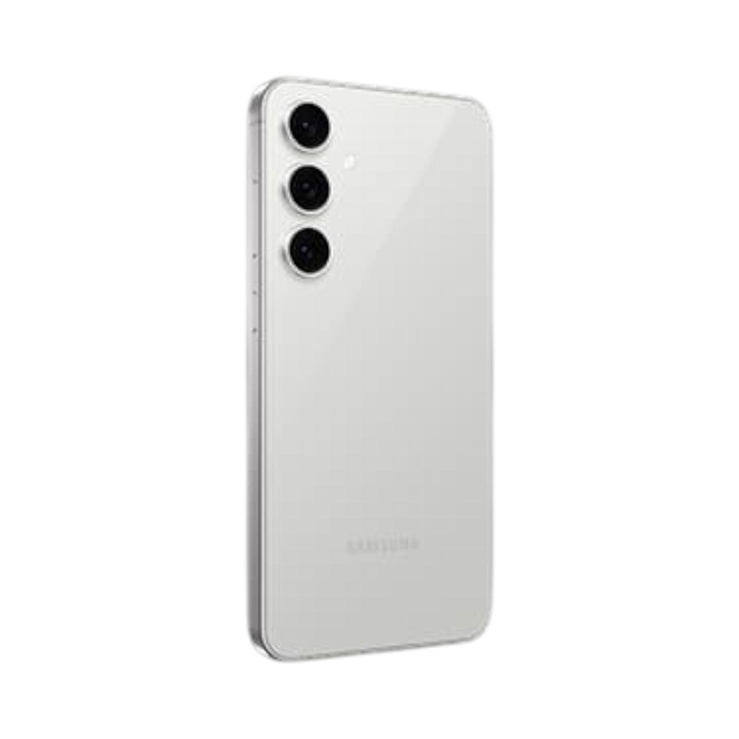 OBtech Samsung Galaxy S24 FE smartphone in white, showing the sleek rear design and triple-camera system.