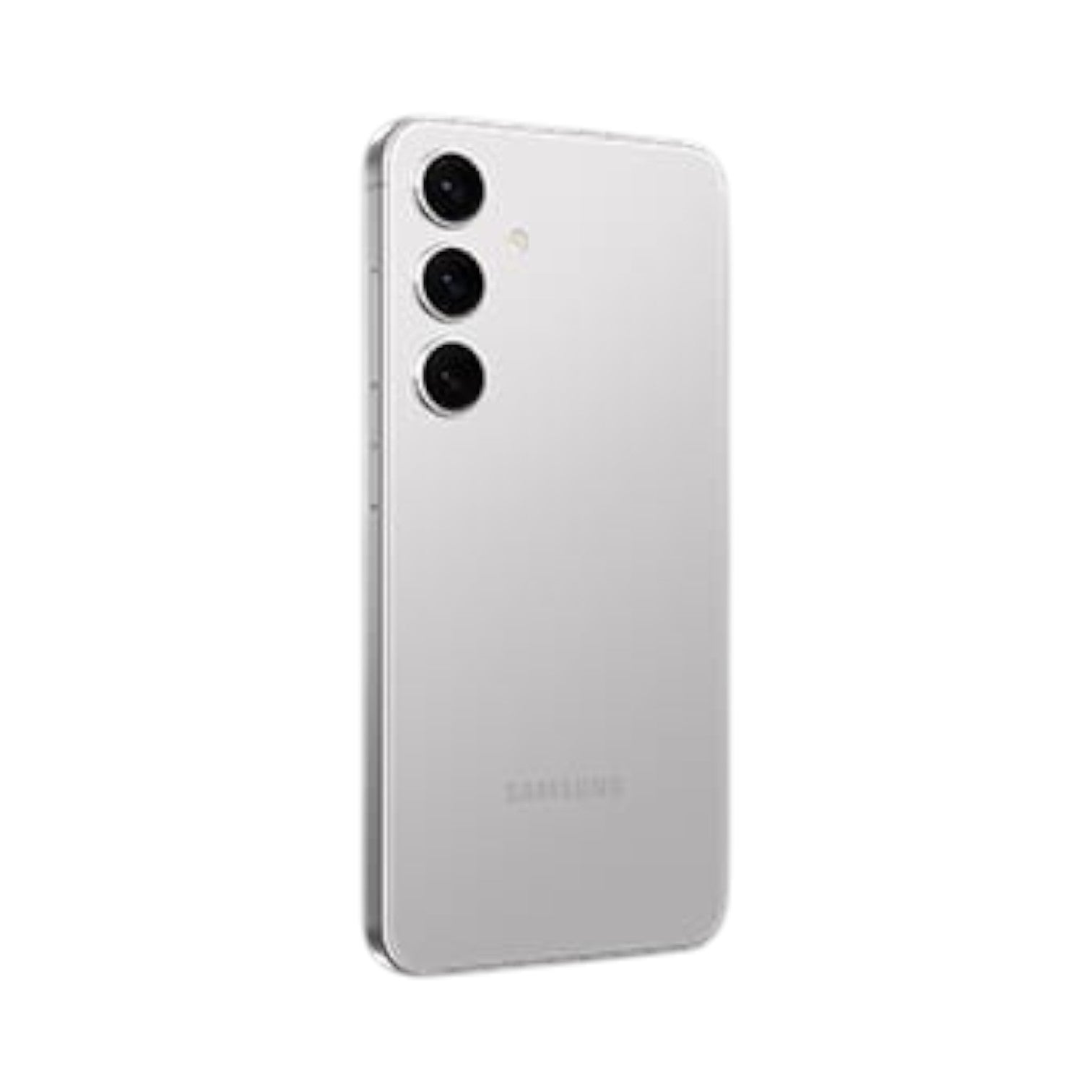 OBtech Samsung Galaxy S24 smartphone in silver with a triple-camera system and sleek Armor Aluminum frame