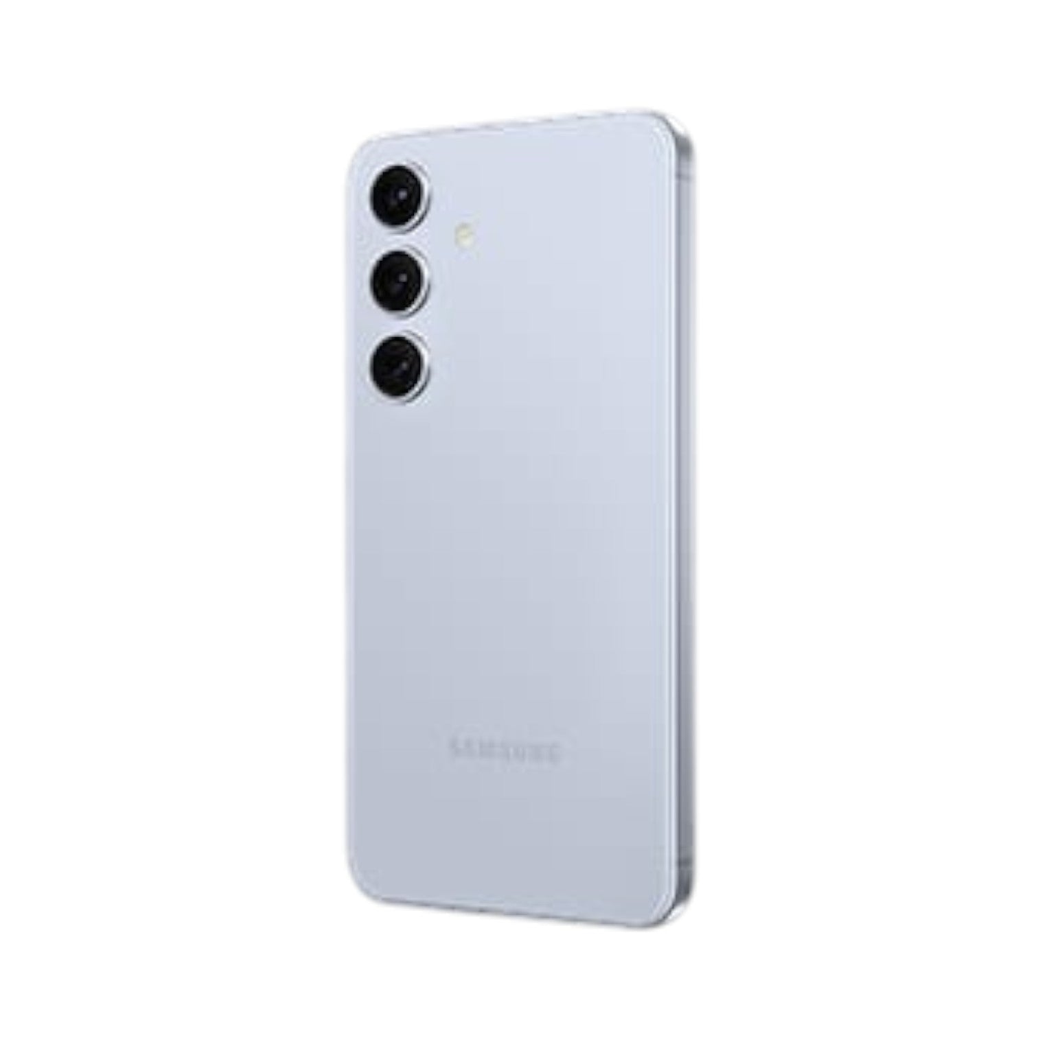OBtech Samsung Galaxy S24 smartphone in light grey with a triple-camera system and sleek Armor Aluminum frame.