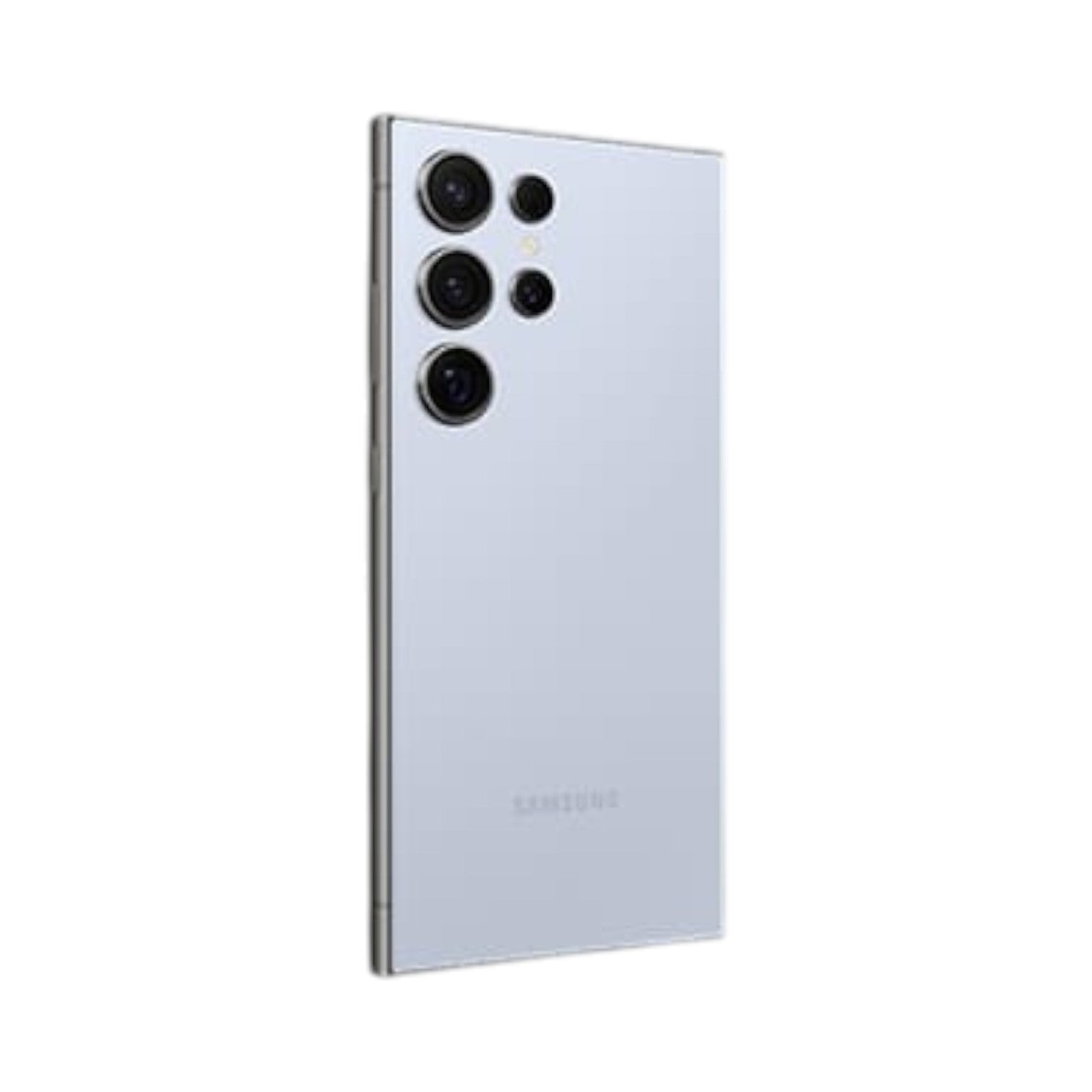 OBtech Samsung Galaxy S24 Ultra in light grey with a titanium frame and quad-camera system, rear view.