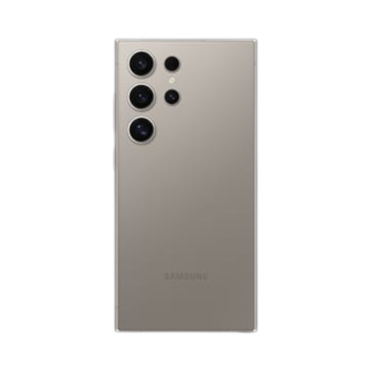OBtech Samsung Galaxy S24 Ultra smartphone in titanium gray with a quad-camera system and sleek flat-edge design.