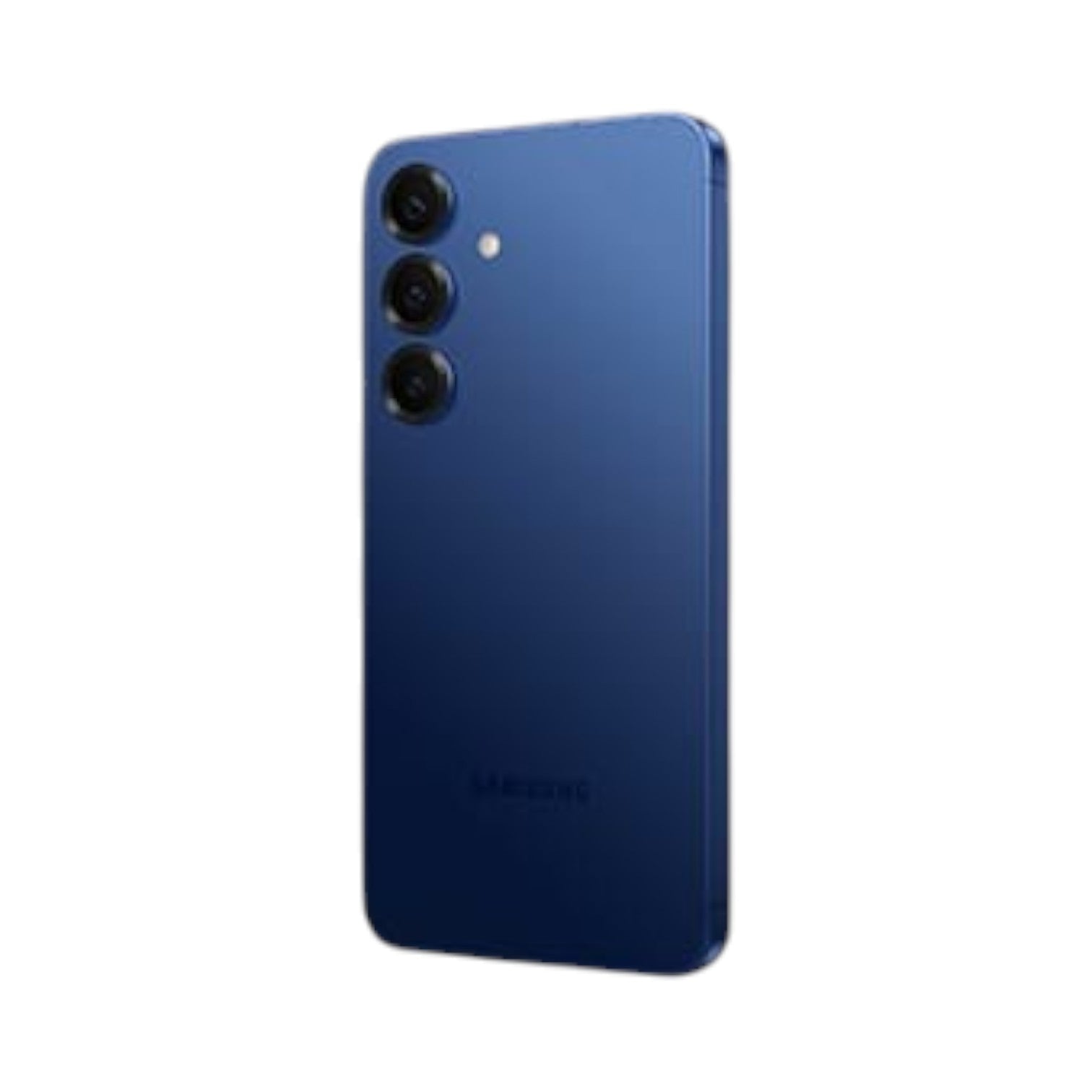 OBtech Samsung Galaxy S25 smartphone in blue with a triple-camera system, shown from the rear against a black background.
