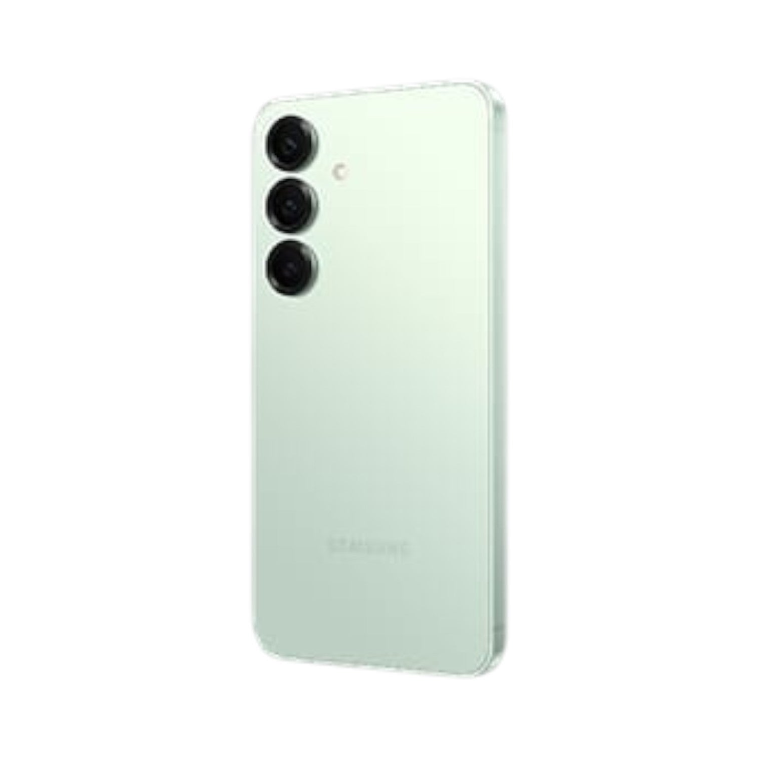 OBtech Samsung Galaxy S25 smartphone in a light green finish, showing the triple camera system and sleek design.