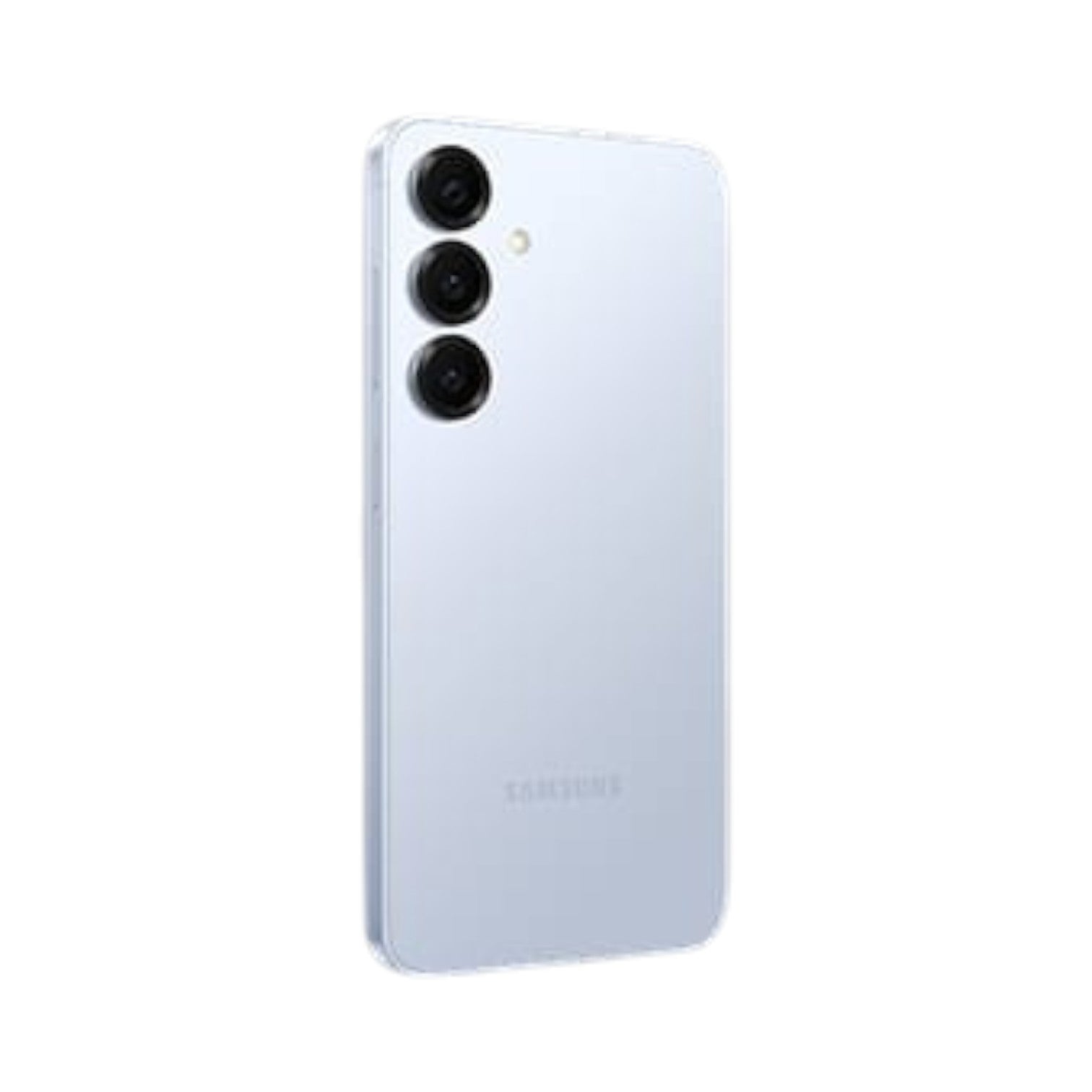 OBtech Samsung Galaxy S25 smartphone in light blue with a triple camera system and sleek, compact design.