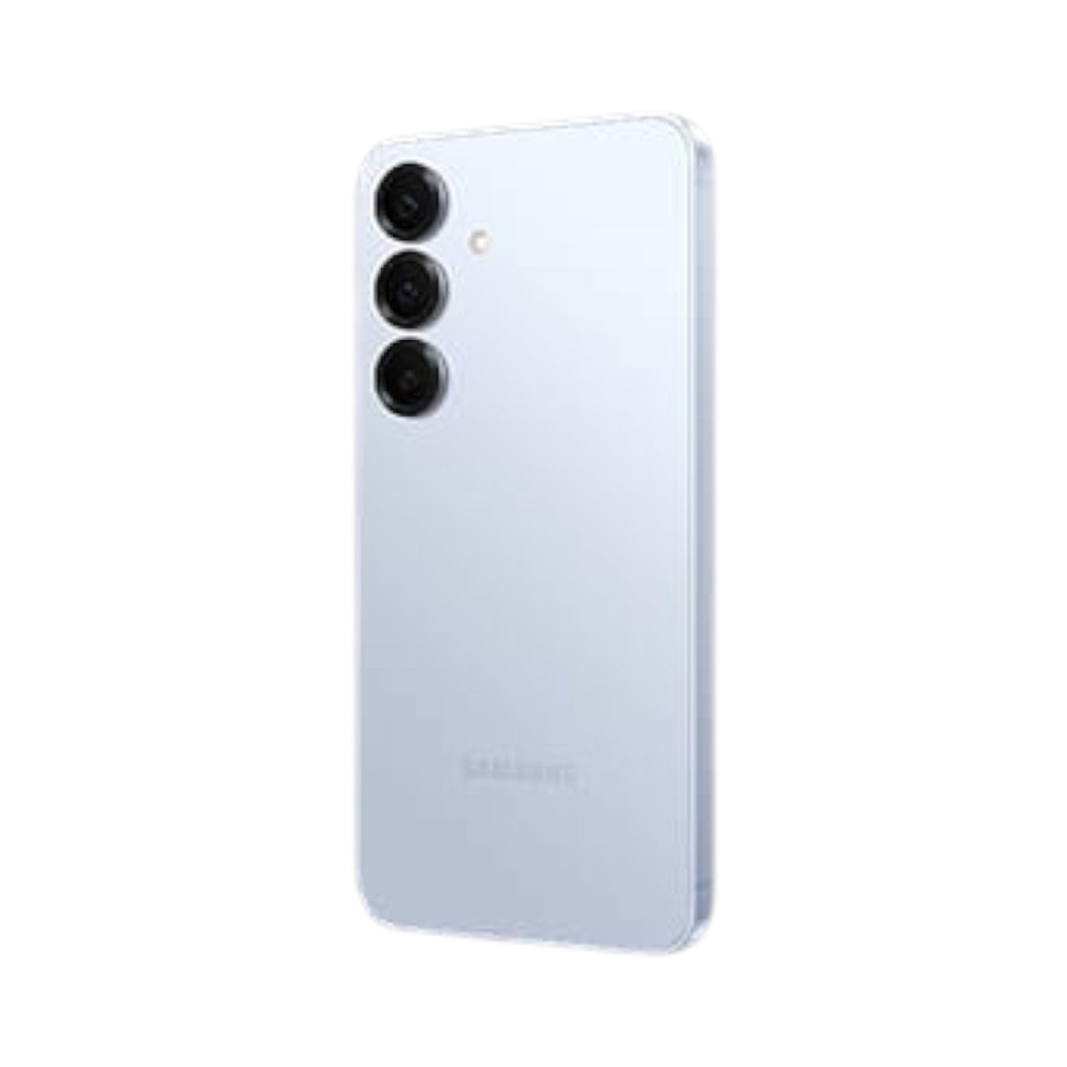 OBtech Samsung Galaxy S25 smartphone in light blue with a triple camera system, shown from the back.