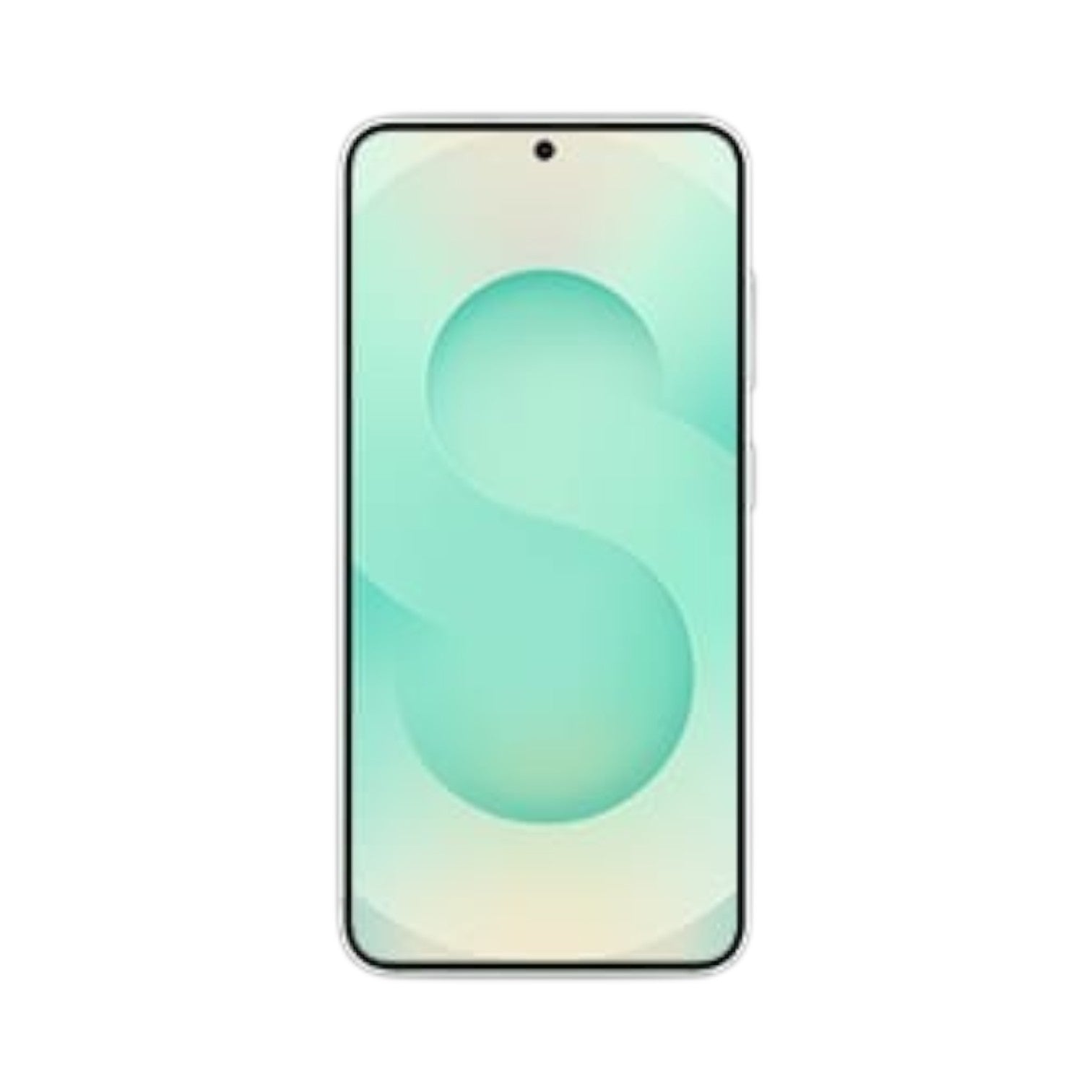 OBtech Samsung Galaxy S25 smartphone with a vibrant green abstract wallpaper on its 6.2-inch Dynamic AMOLED display.