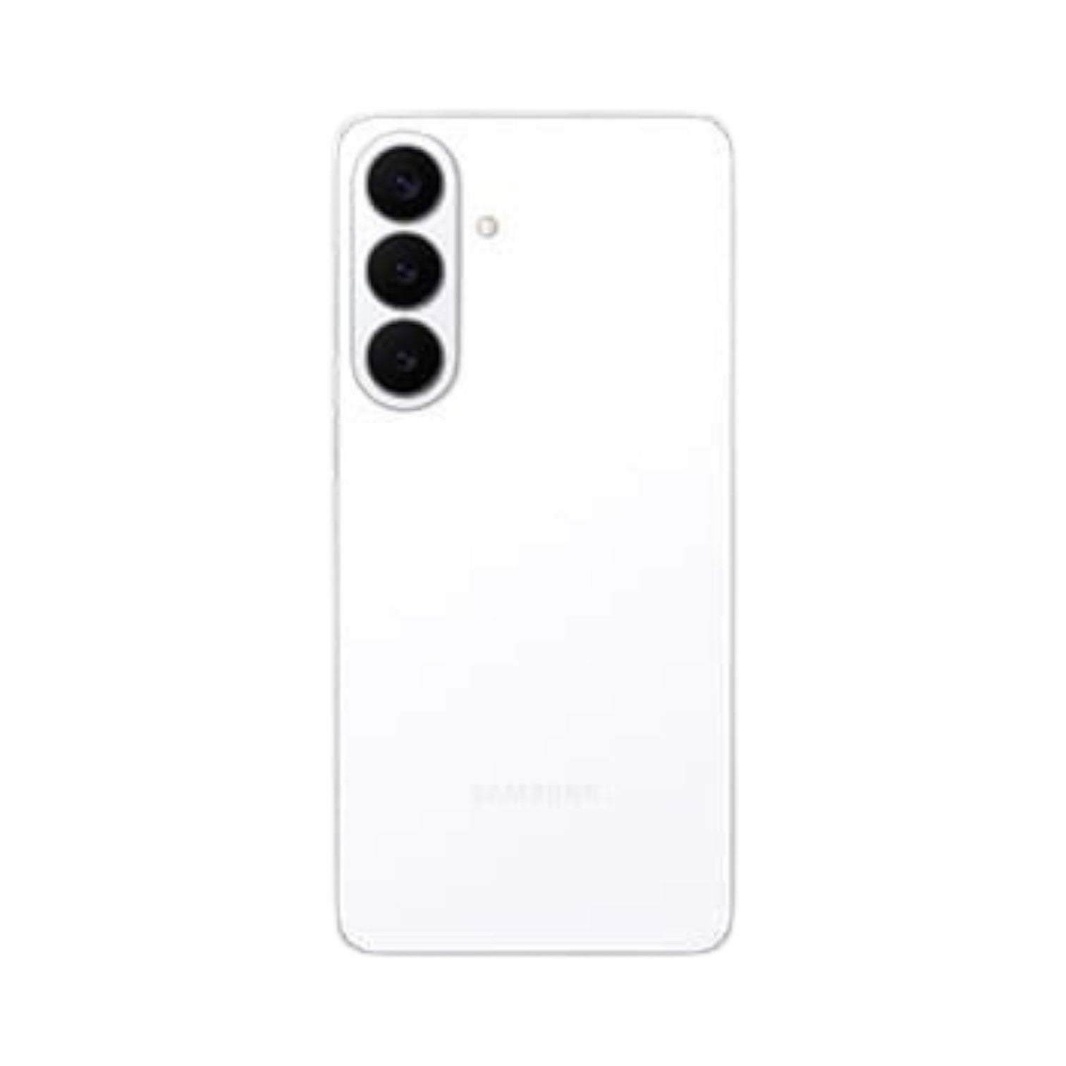 OBtech Samsung Galaxy S26+ smartphone in white, featuring a sleek rear design with a triple-lens camera system.