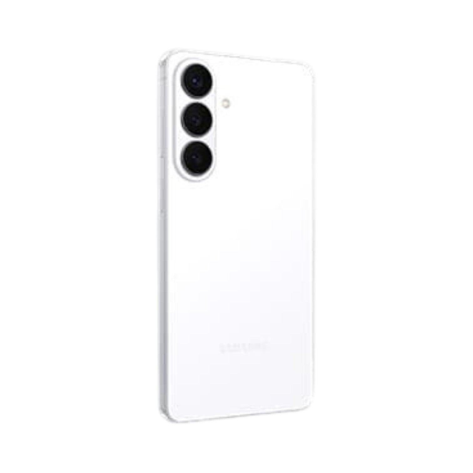 OBtech Samsung Galaxy S26 smartphone in white with a sleek glass-and-aluminum design and triple-lens camera system.