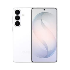OBtech Samsung Galaxy S26 smartphone in white with a triple-lens camera system and a sleek AMOLED display.