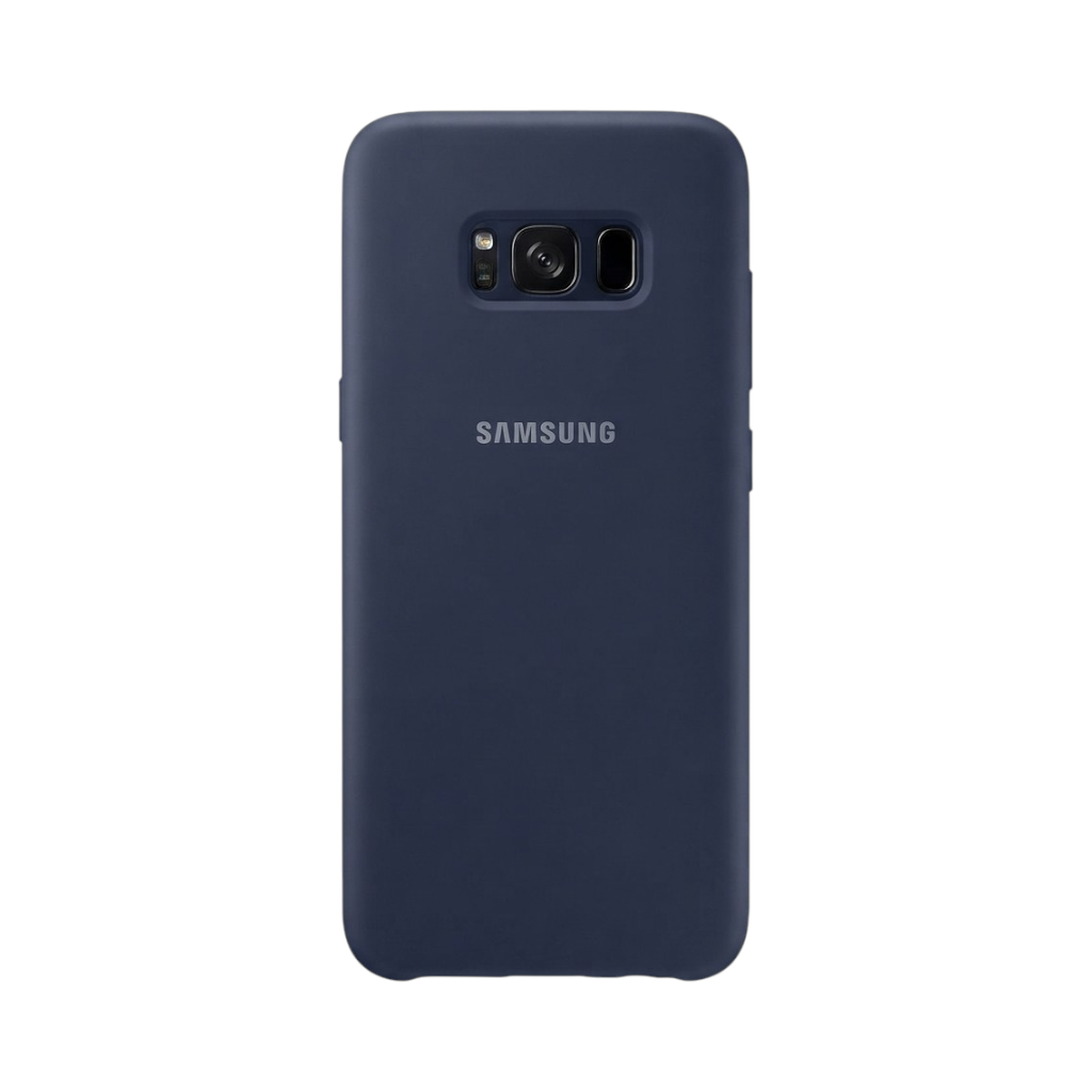 OBtech Samsung Galaxy S8+ silicone cover in matte navy blue with a smooth, slim, and form-fitting design.