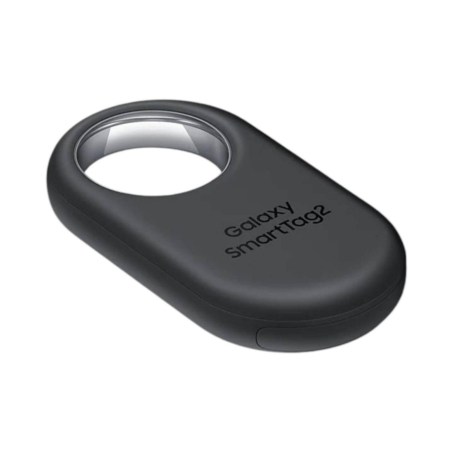 OBtech Samsung Galaxy SmartTag2 black Bluetooth item tracker with a built-in keyring loop for easy attachment.