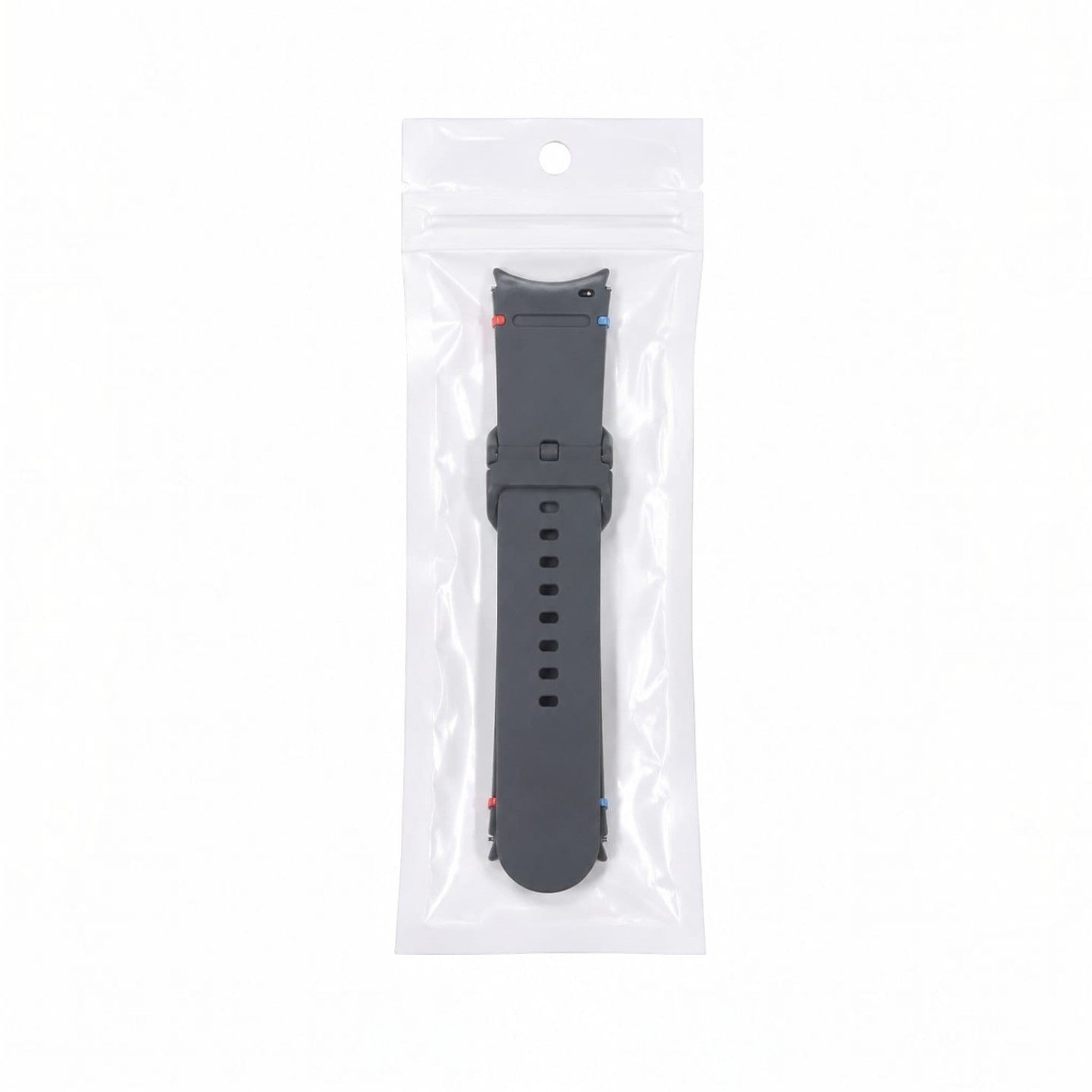 OBtech Samsung Galaxy Sport Watch Band in dark grey silicone, packaged in a clear protective plastic bag.