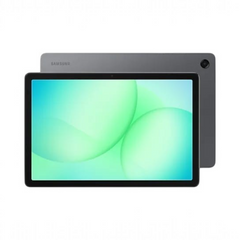 OBtech Samsung Galaxy Tab A11+ tablet in grey with a vibrant green and blue abstract display screen