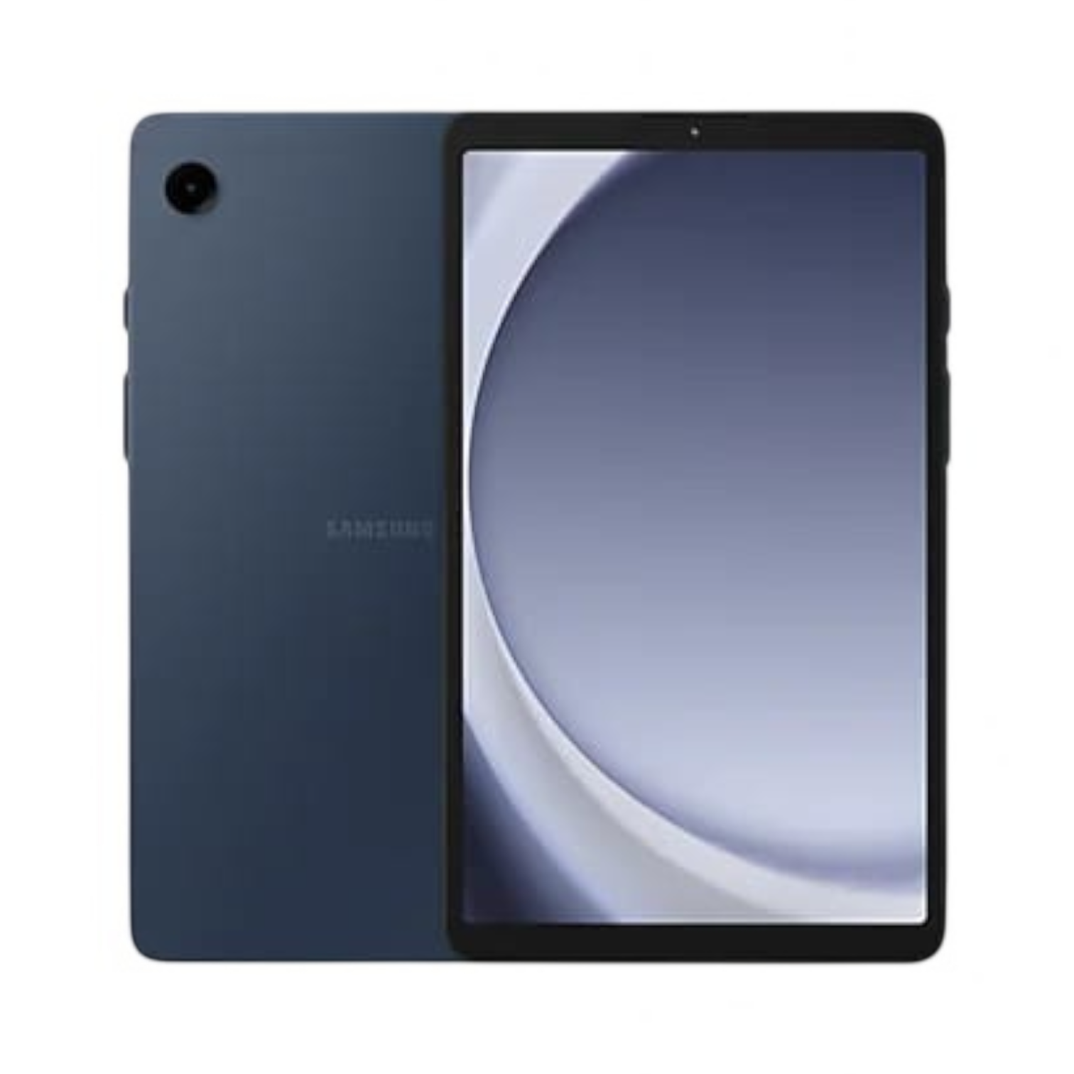 OBtech Samsung Galaxy Tab A9 LTE tablet in navy blue showing front screen and rear camera design on black background