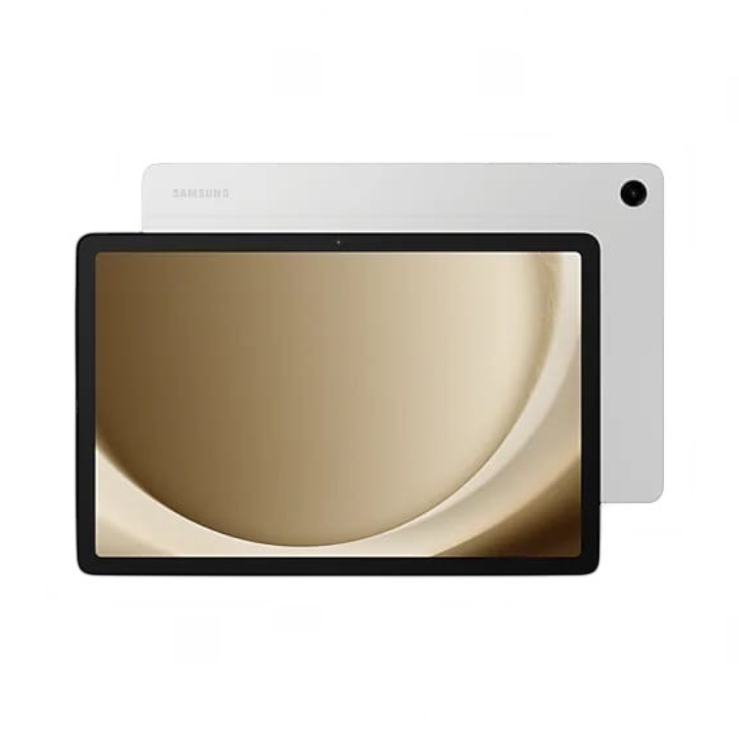 OBtech Samsung Galaxy Tab A9+ 5G tablet showing the front screen and white rear casing against a black background.