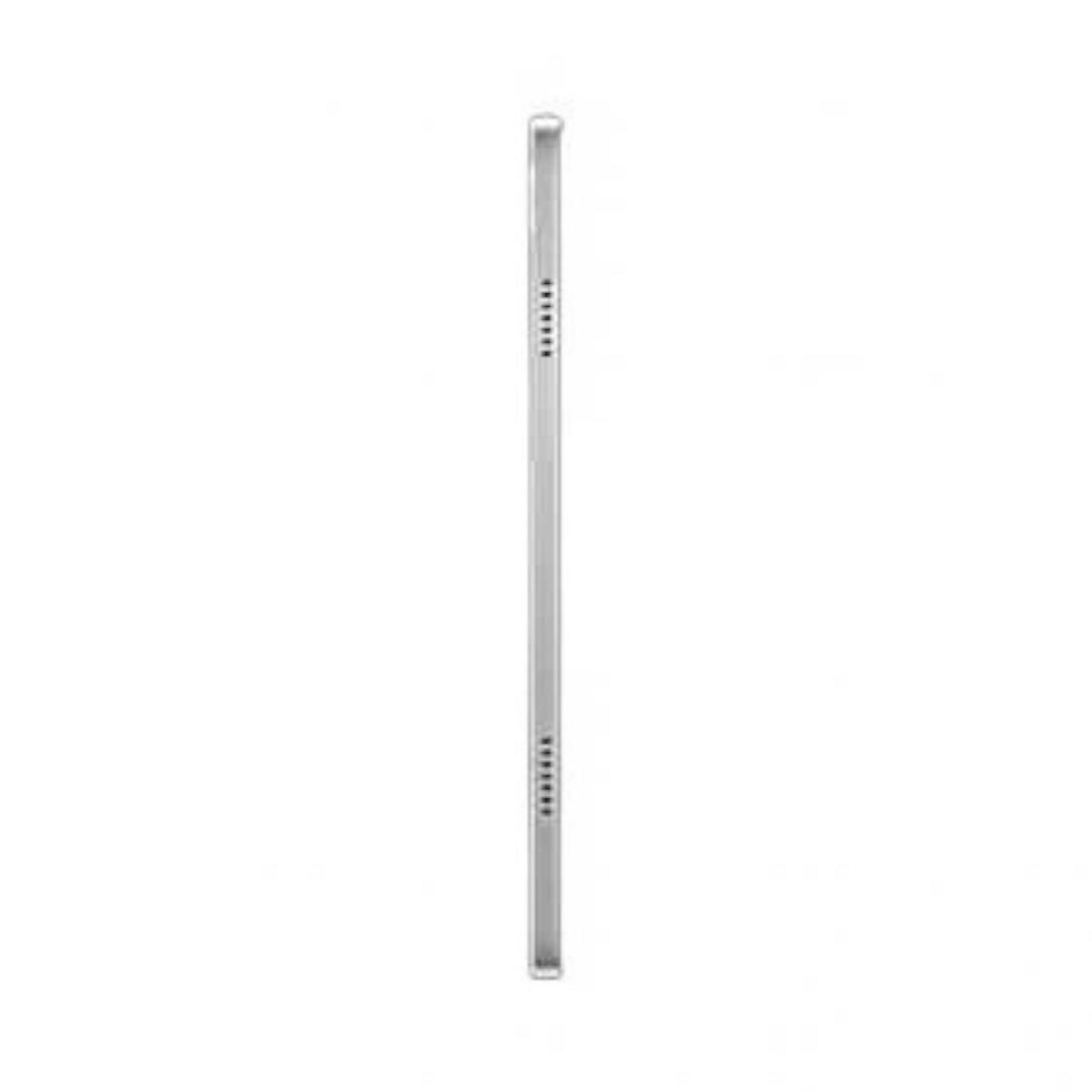Side profile of the slim silver Samsung Galaxy Tab A9+ 5G tablet sold by OBtech against a black background.