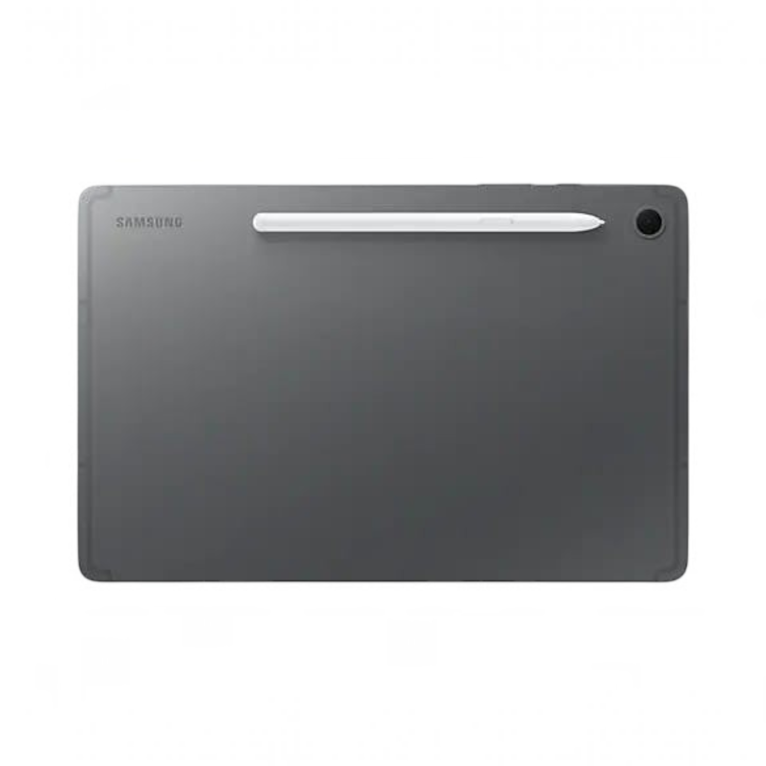 OBtech Samsung Galaxy Tab S10 Lite in grey with S Pen attached to the back, rear view on a black background.