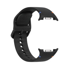 OBtech black silicone strap for Samsung Galaxy Watch 8 with small blue and orange accent stitching