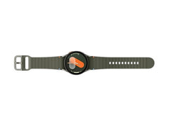 OBtech Samsung Galaxy Watch7 44mm in green with a silicone band and vibrant Super AMOLED display on black background.