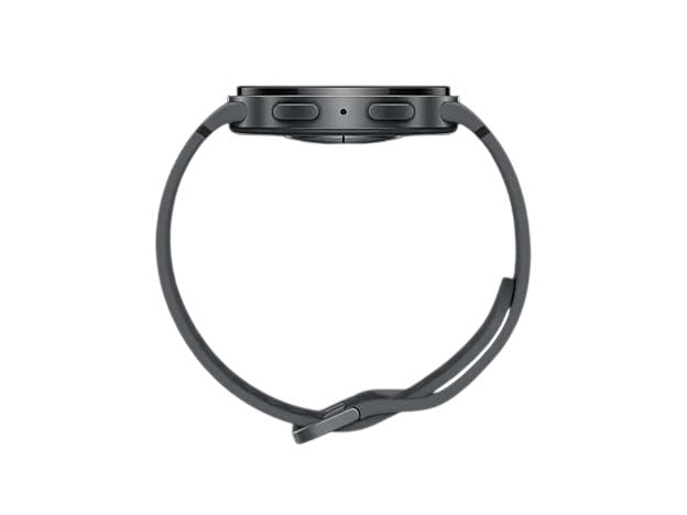 OBtech Samsung Galaxy Watch8 44mm smartwatch in a sleek dark finish, shown from a side profile view.