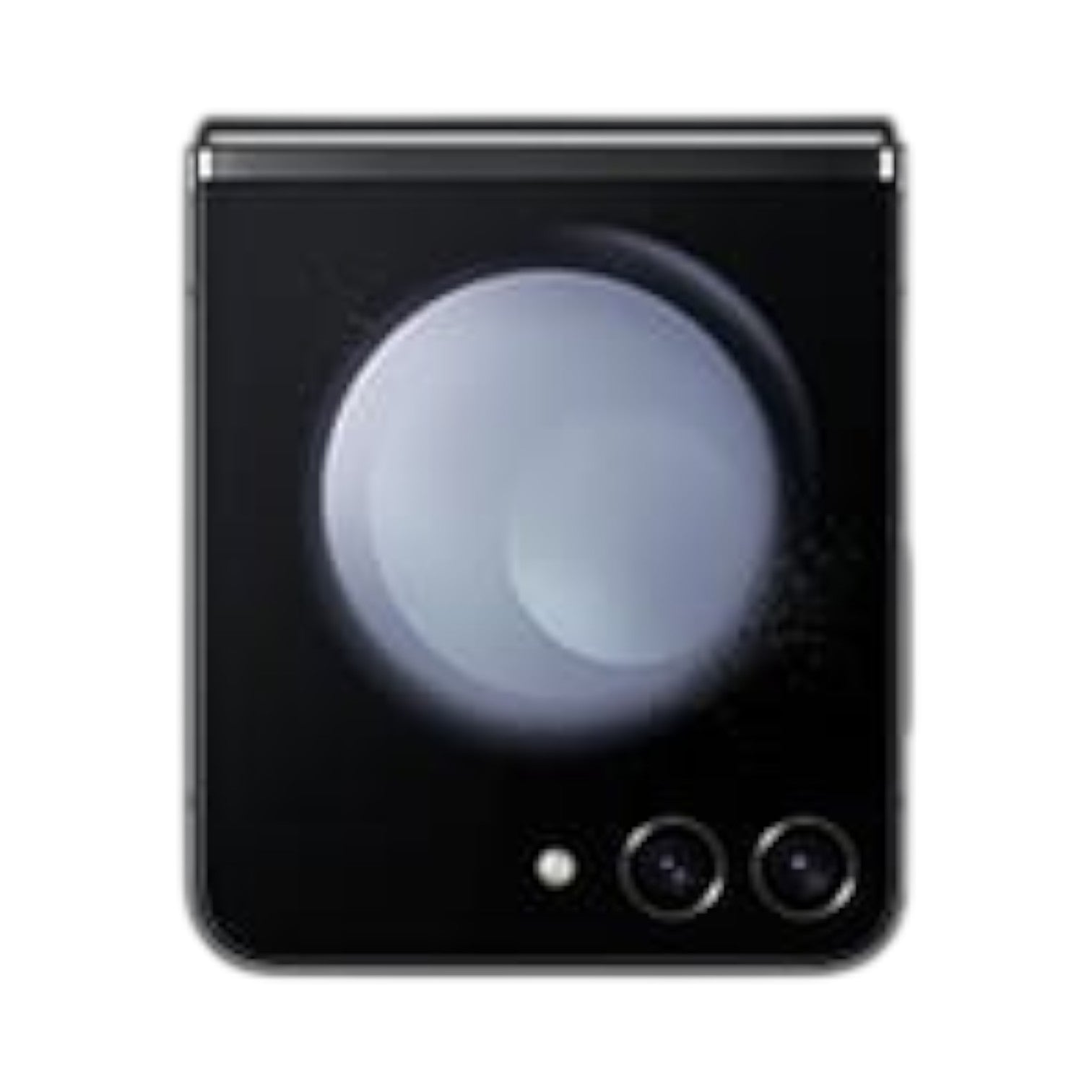 OBtech Samsung Galaxy Z Flip5 foldable smartphone in black, showing the 3.4-inch Flex Window cover display.
