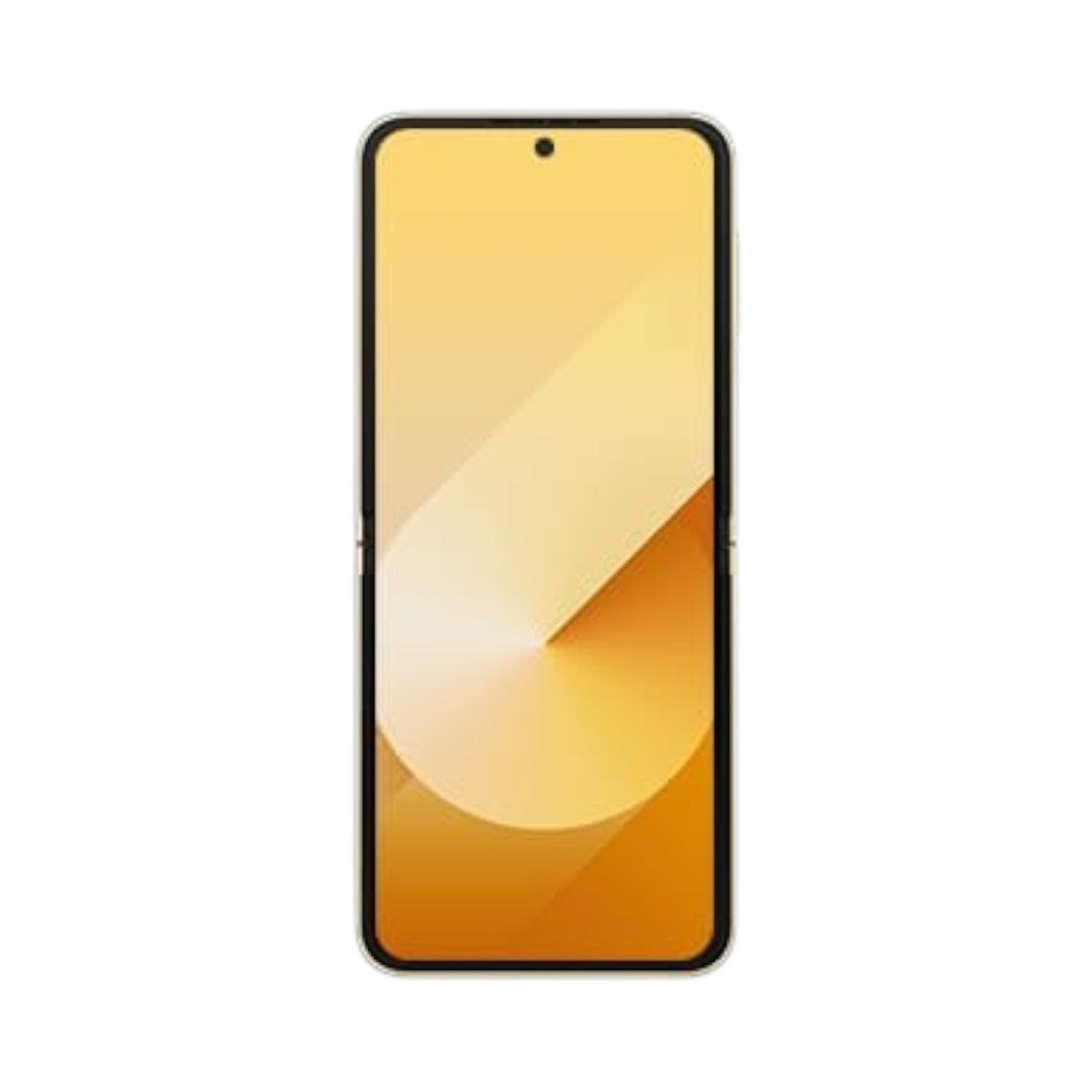 OBtech Samsung Galaxy Z Flip6 foldable smartphone with a vibrant yellow abstract wallpaper on the main display.