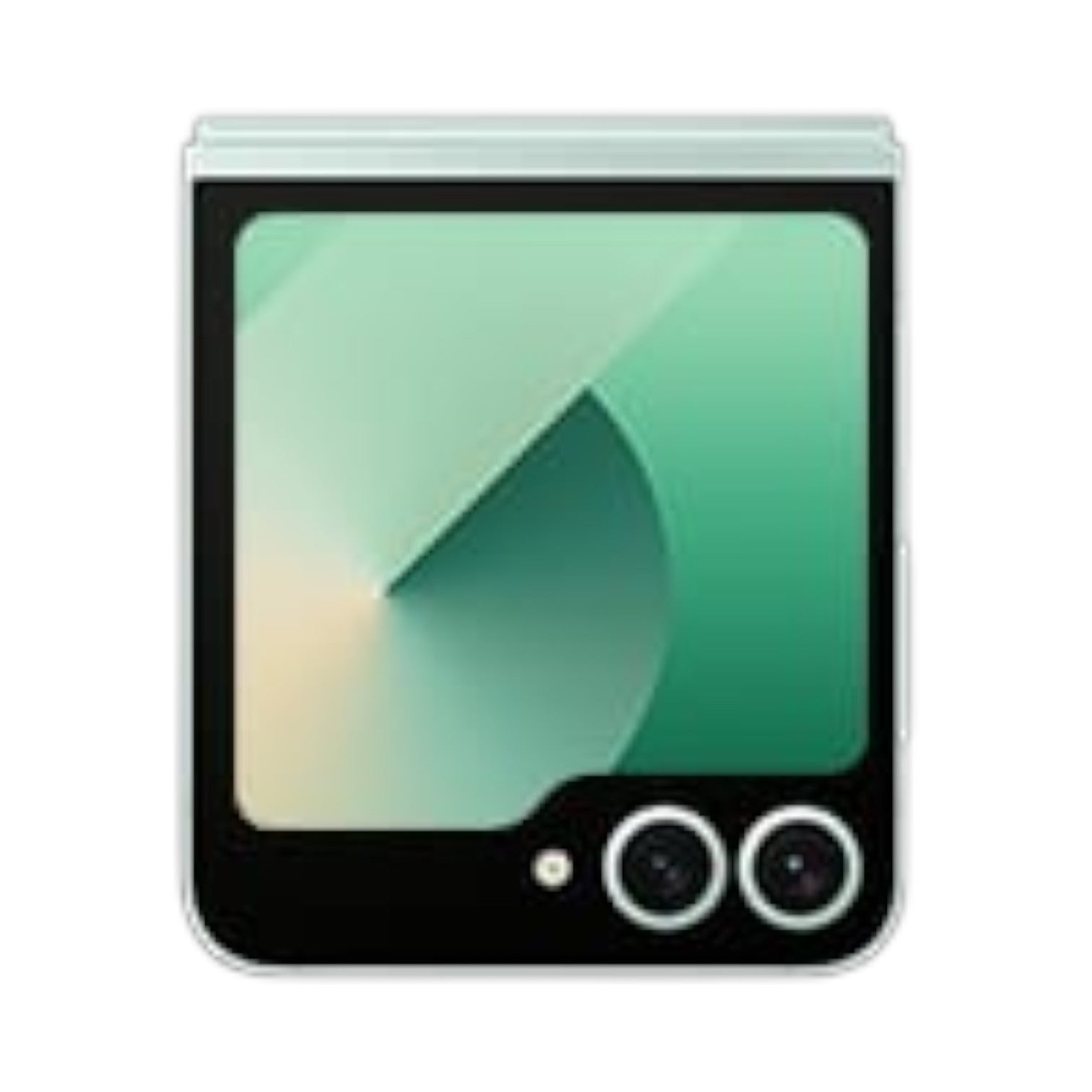 OBtech Samsung Galaxy Z Flip6 smartphone in mint green with the 3.4-inch FlexWindow cover display visible.
