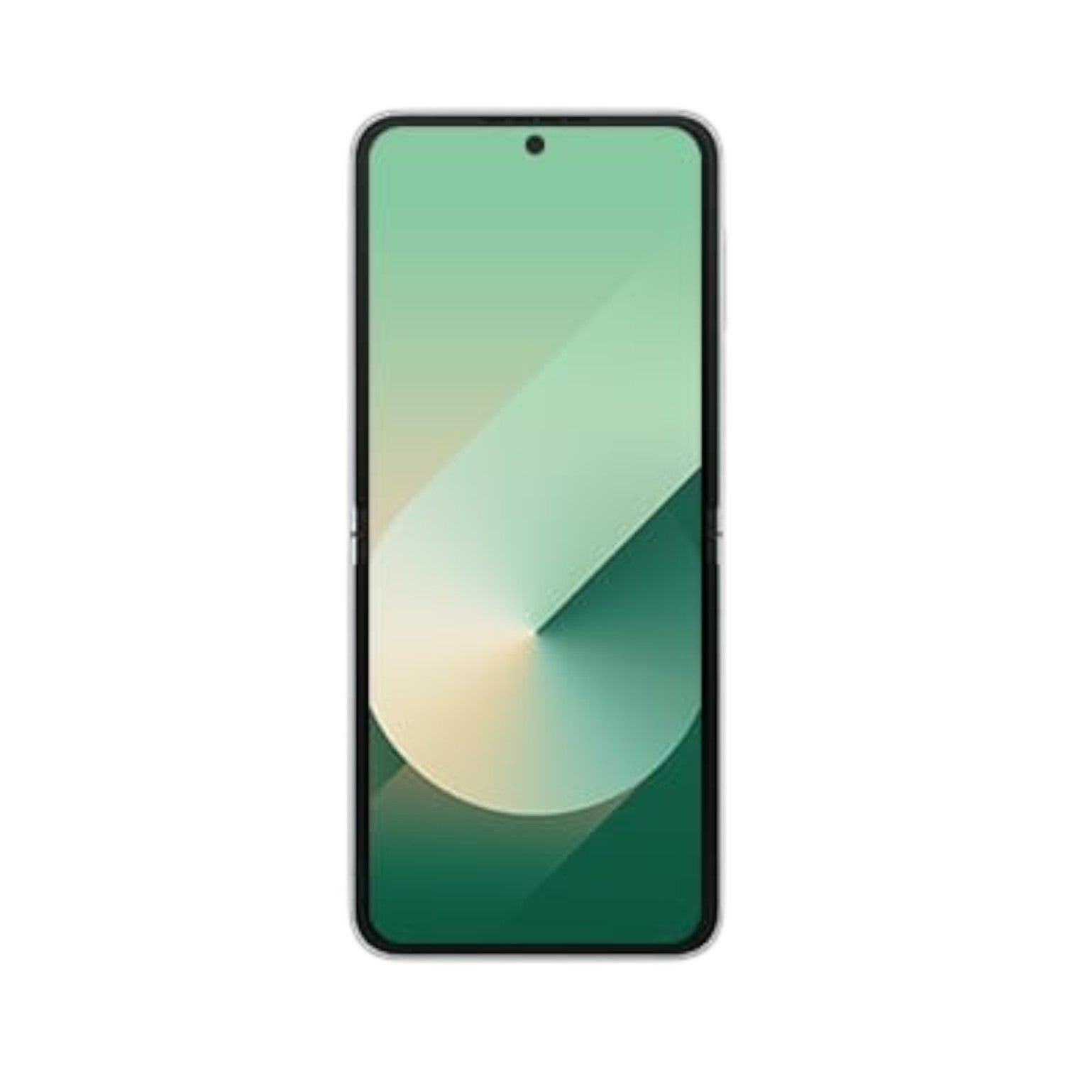 OBtech Samsung Galaxy Z Flip6 foldable smartphone with a vibrant green display in an unfolded vertical view.