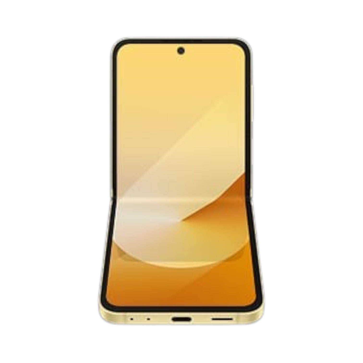 OBtech Samsung Galaxy Z Flip6 foldable smartphone in yellow, showing the open 6.7-inch Dynamic AMOLED display.