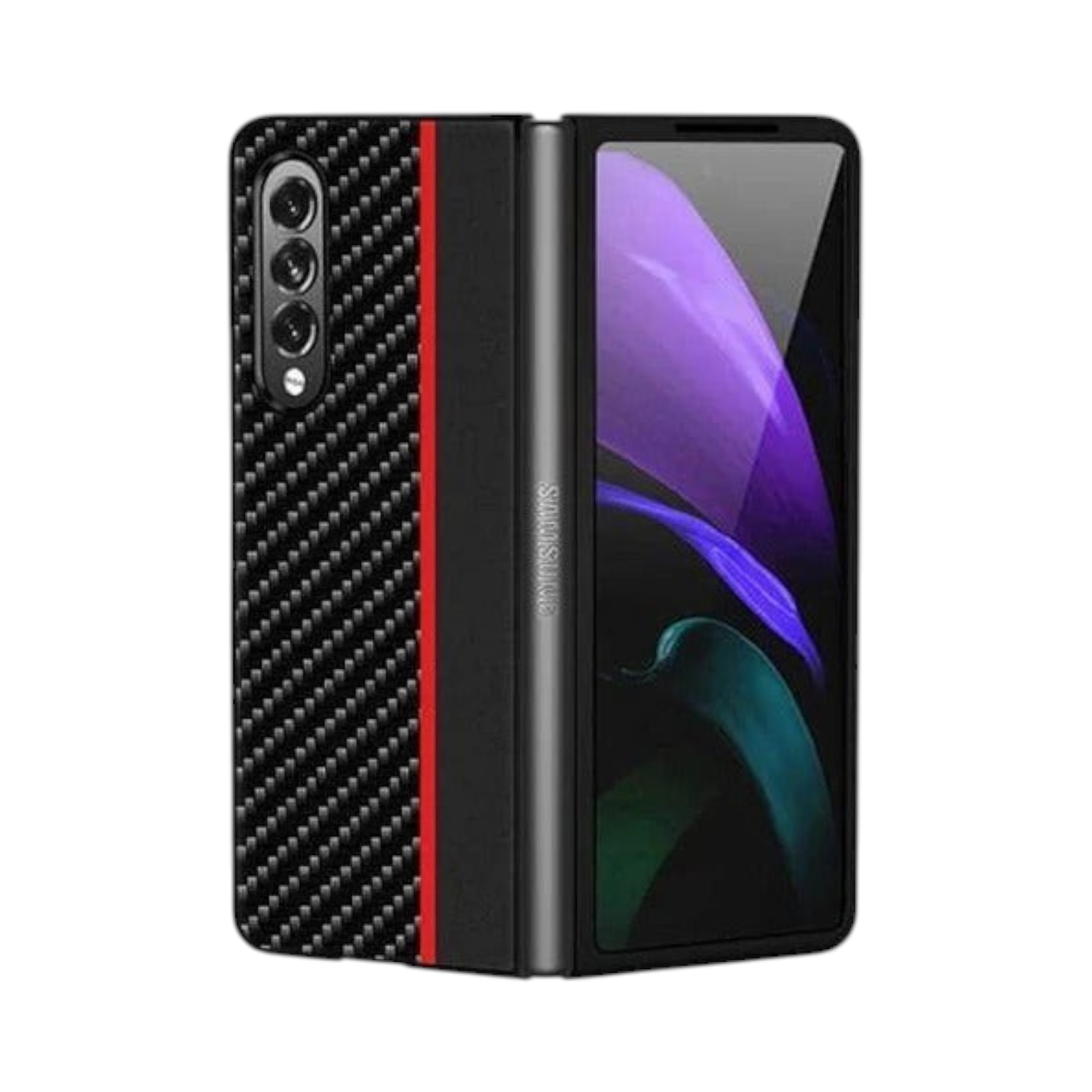 OBtech Santa Barbara POLO & RACQUET Club Samsung Galaxy Z Fold 6 cover with a black carbon fiber texture and red stripe