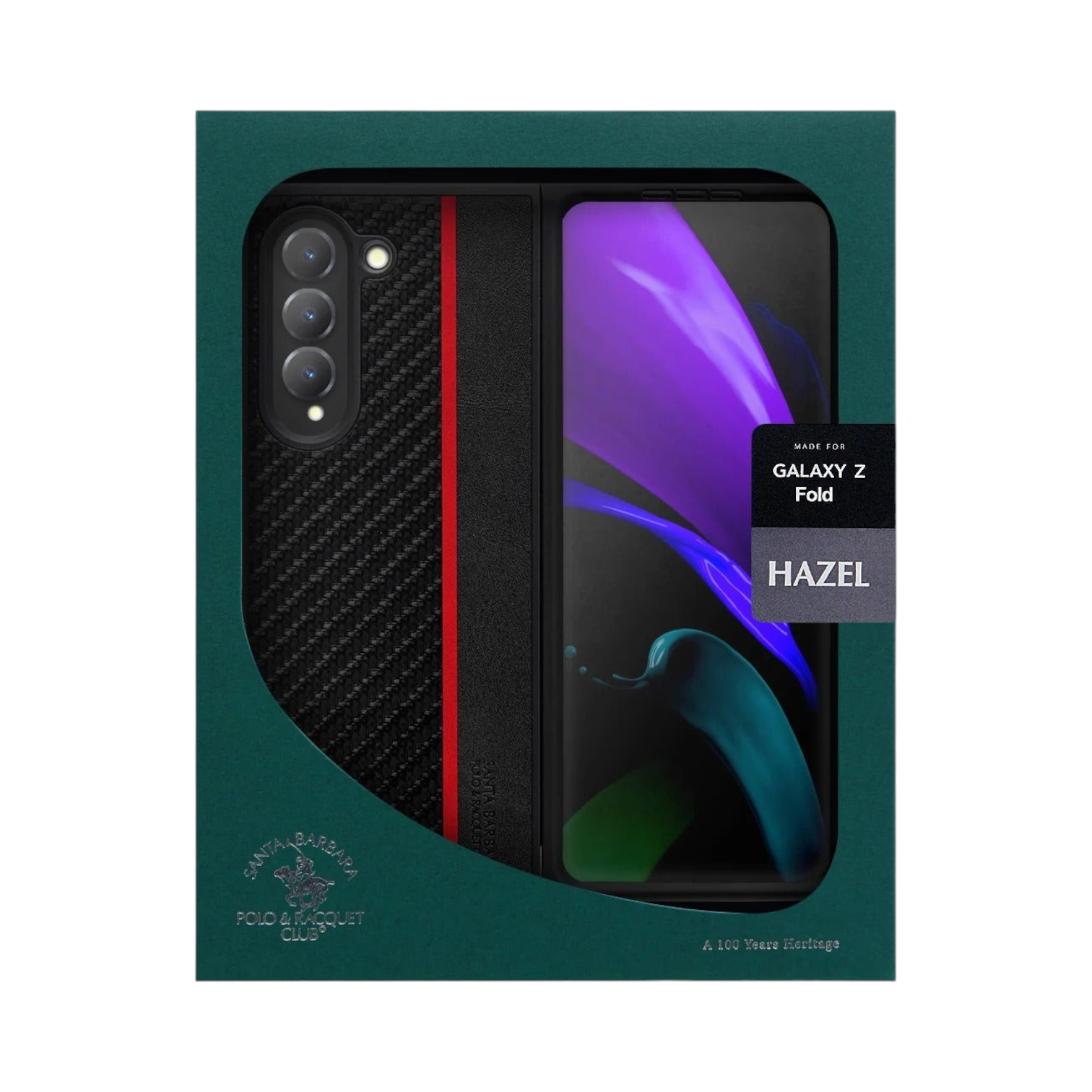 OBtech Santa Barbara POLO & RACQUET Club Samsung Galaxy Z Fold 6 cover in black with carbon fiber texture and red line
