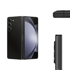 OBtech Samsung Galaxy Z Fold5 foldable smartphone shown from multiple angles, featuring a sleek black finish.