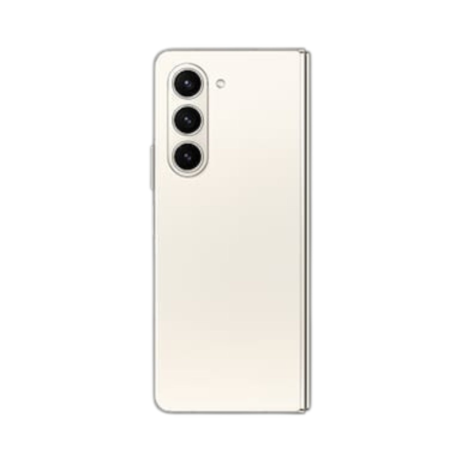OBtech Samsung Galaxy Z Fold5 smartphone in cream, showing the rear triple camera system and sleek foldable design.