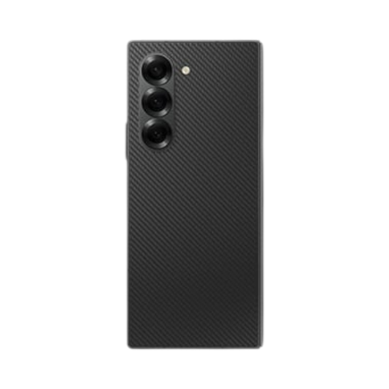 OBtech Samsung Galaxy Z Fold6 smartphone in black with a textured carbon fiber back and triple camera system.