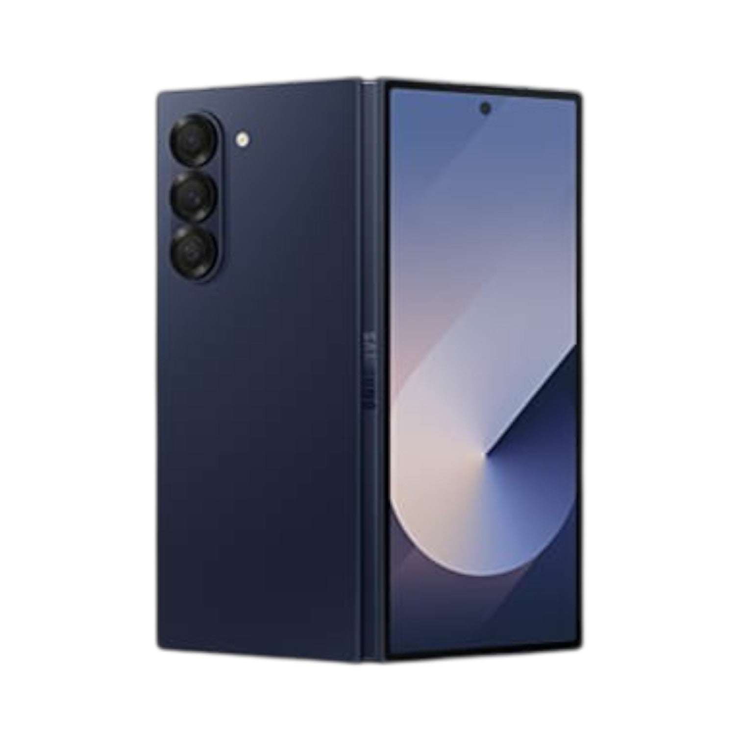 OBtech Samsung Galaxy Z Fold6 foldable smartphone in dark blue, showing the triple camera setup and cover display.