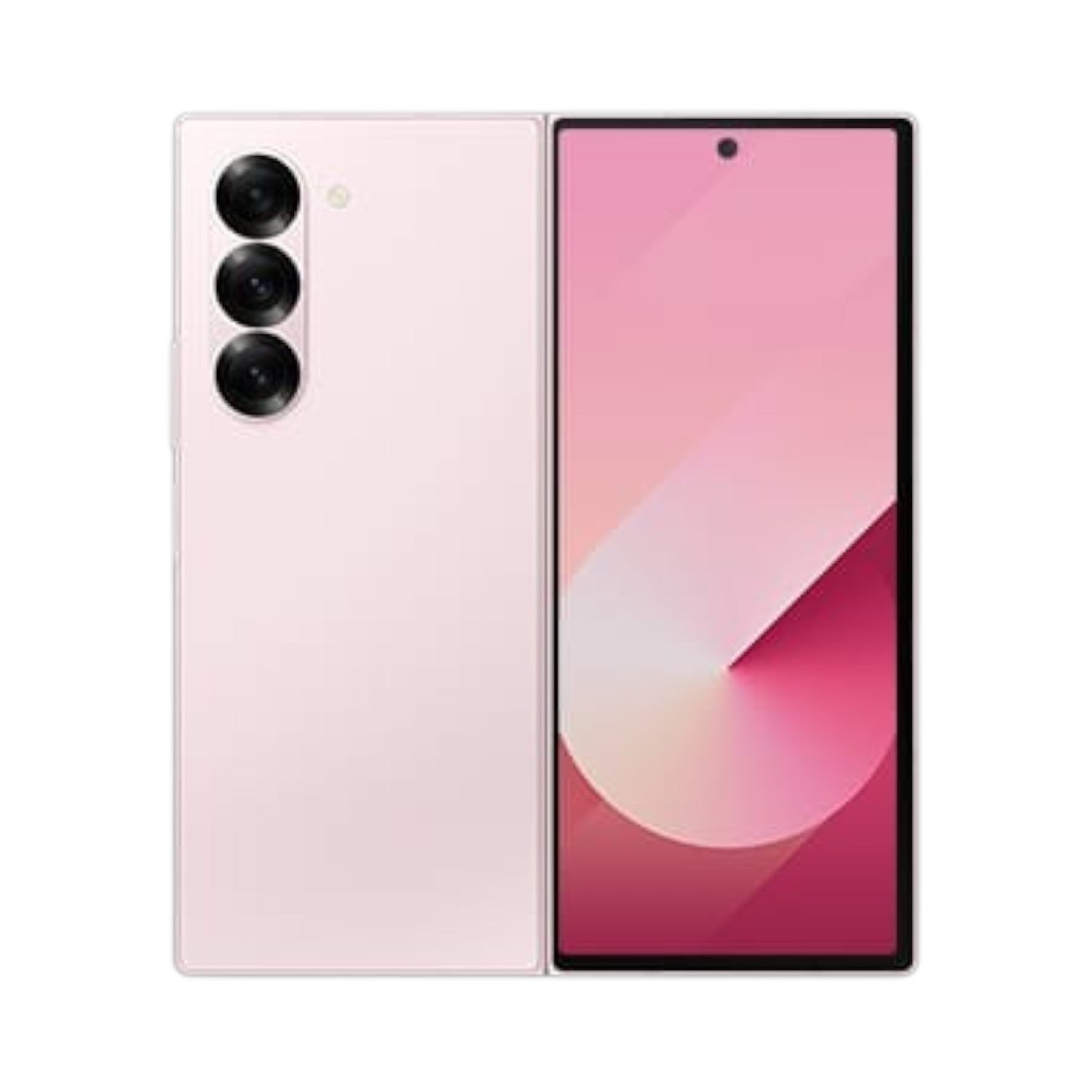 OBtech Samsung Galaxy Z Fold6 in pink, showing the slim foldable design, triple camera system, and vibrant cover display.