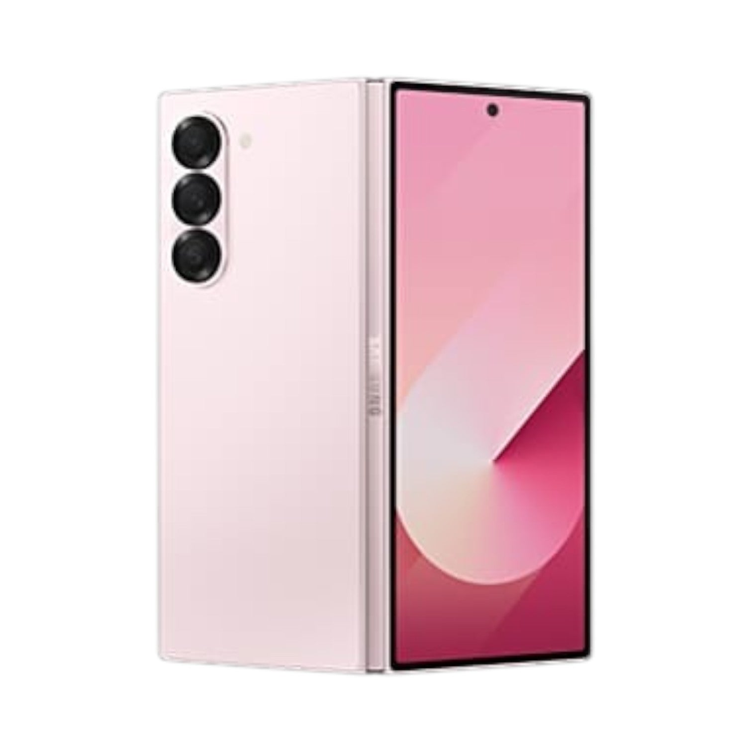 OBtech Samsung Galaxy Z Fold6 in pink, showing the slim foldable design, triple camera system, and cover display.