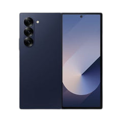 OBtech Samsung Galaxy Z Fold6 foldable smartphone in dark blue, showing the triple camera array and cover display.