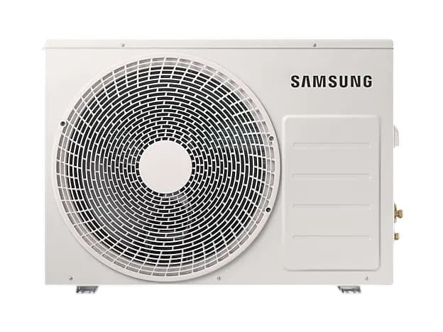 OBtech Samsung 22,000 BTU digital inverter outdoor air conditioner unit in white with a large circular fan grille.