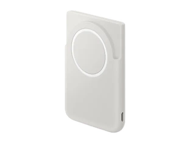 OBtech Samsung Magnet Wireless Battery Pack in white with a slim design and magnetic charging surface.