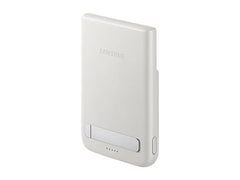 OBtech Samsung Magnet Wireless Battery Pack in white with a foldable kickstand and 5,000mAh capacity.