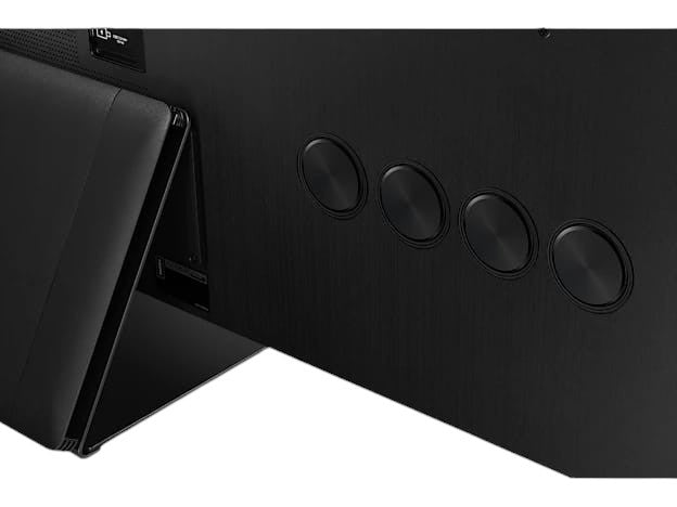 OBtech Samsung 75 inch Neo QLED 8K QN800D smart TV showing the sleek black back panel and integrated speaker design.