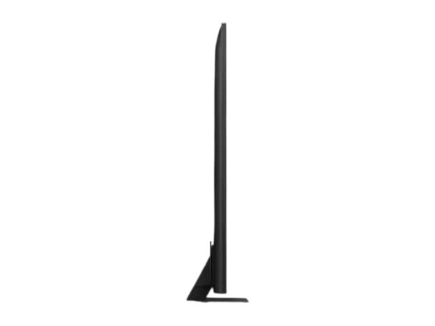 Side profile of the OBtech Samsung 75 inch Neo QLED 4K QN85D Smart TV showing its ultra-slim design and modern stand.