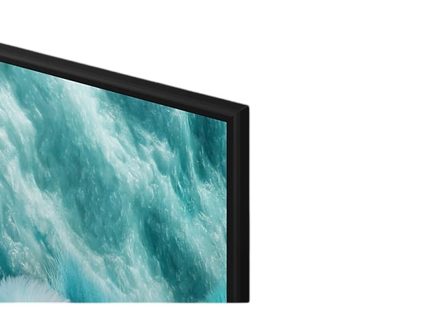 OBtech 65-inch Samsung QLED 4K smart TV featuring a slim black bezel and vibrant blue ocean display.