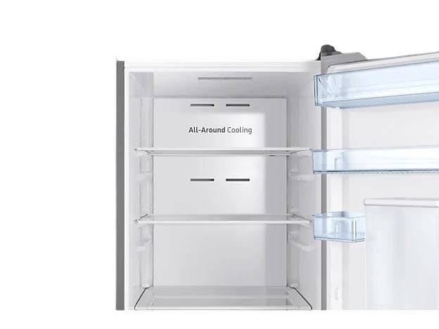 OBtech Samsung 375L refrigerator interior with adjustable shelves and All-Around Cooling technology